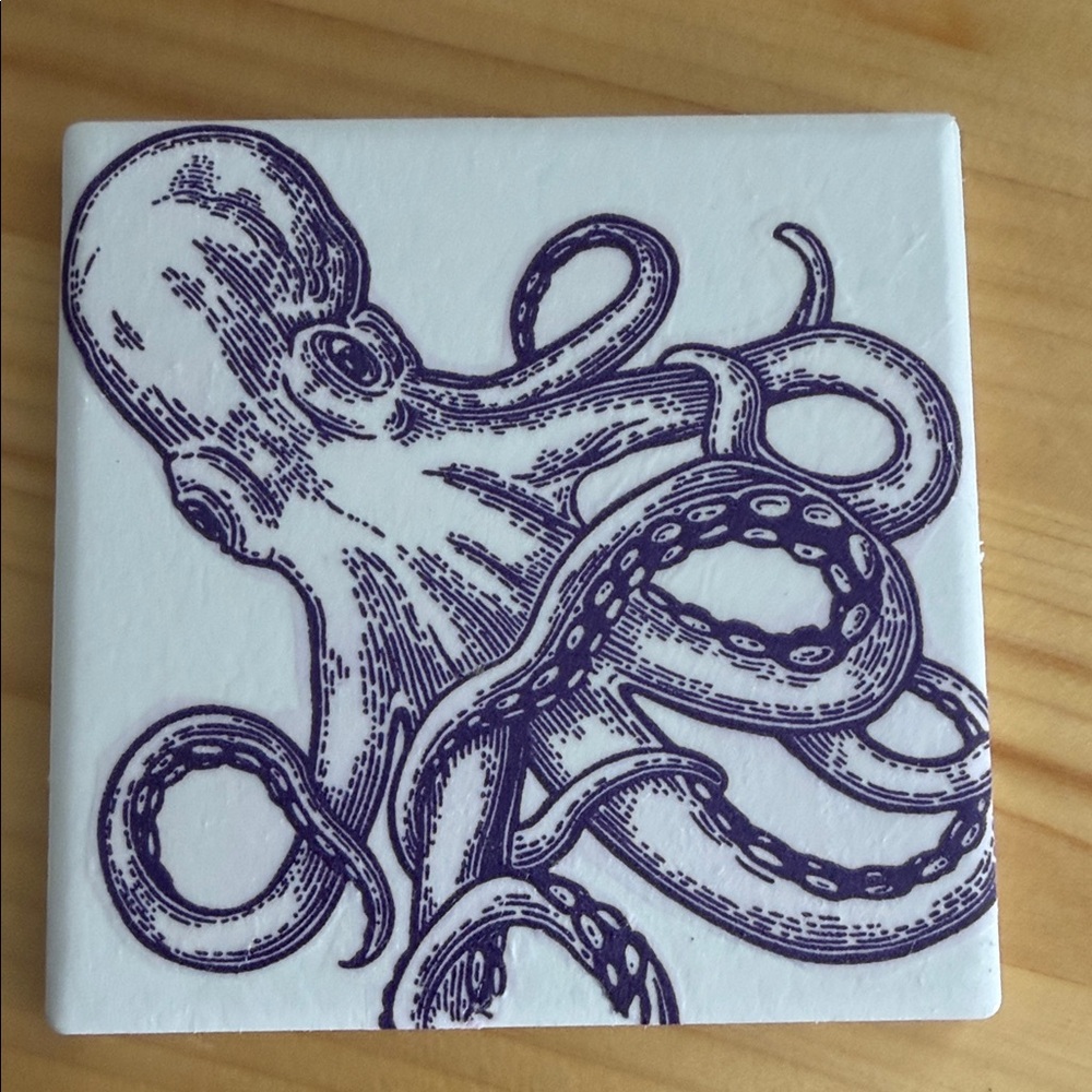 Nautical Octopus Ceramic Tile -  4 Deep Purple on White - Picture 4 of 8